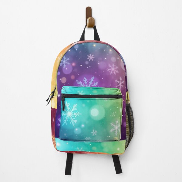 Item preview, Rainbow Glow Snowflake Background – Vibrant Multicolor Winter Design with Neon Snowflakes and Festive Bokeh Lights designed and sold by PixelVibe782.