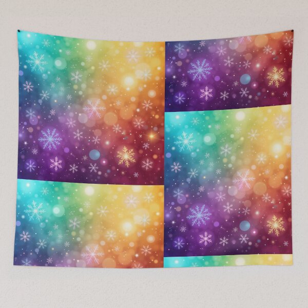 Item preview, Rainbow Glow Snowflake Background – Vibrant Multicolor Winter Design with Neon Snowflakes and Festive Bokeh Lights designed and sold by PixelVibe782.