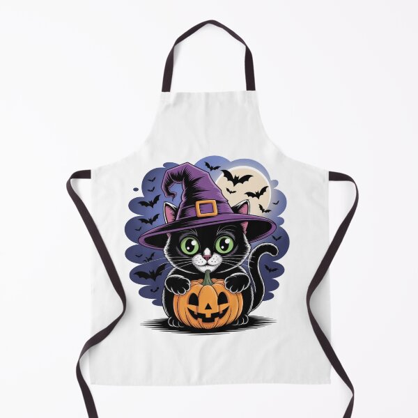 Item preview, Cute Halloween Black Cat T-Shirt Design – Witch Hat, Pumpkin & Full Moon | Cartoon Vector designed and sold by CatLifeDesign.