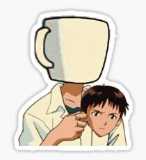Shinji Ikari Cup holding meme Neon Genesis Evangelion sticker Sticker