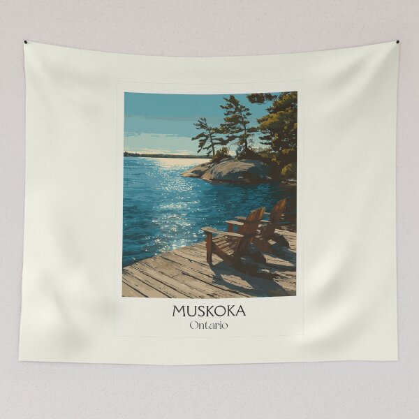 Item preview, Muskoka Ontario Cottage Country | Lakeside Dock Art Print designed and sold by TuncGK.