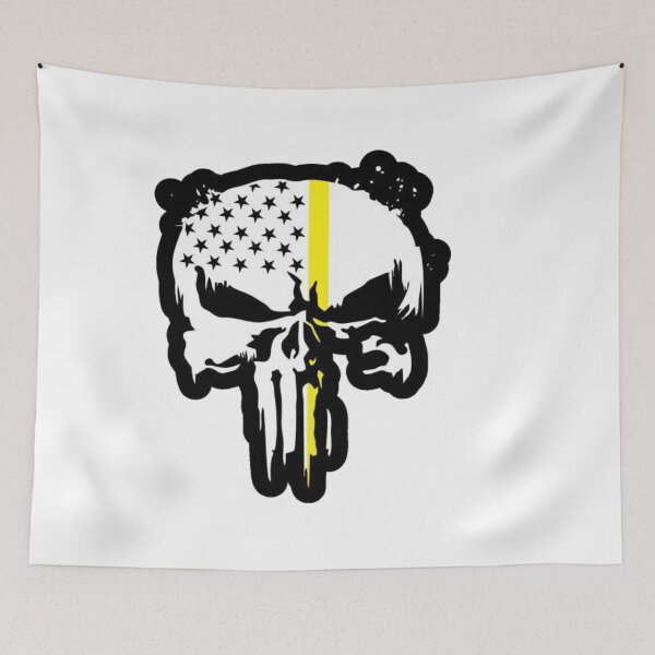 Item preview, Thin Yellow Line Punisher Skull | Dispatcher Support American Flag Design designed and sold by TeeMoods.