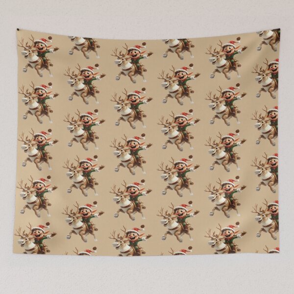 Item preview, Drawing of Happy Elf on Reindeer Back  designed and sold by NivyasArtistry.