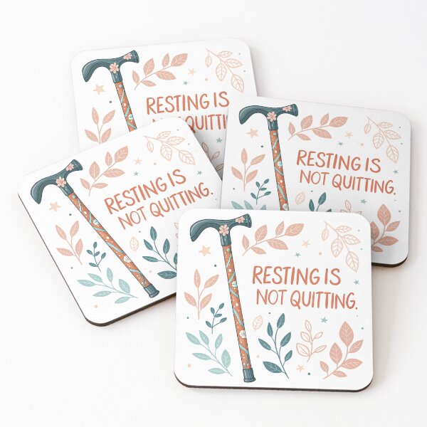 Item preview, Resting Is Not Quitting – Disability Positive Quote with Cozy Mobility Cane Illustration designed and sold by VividOrganica.