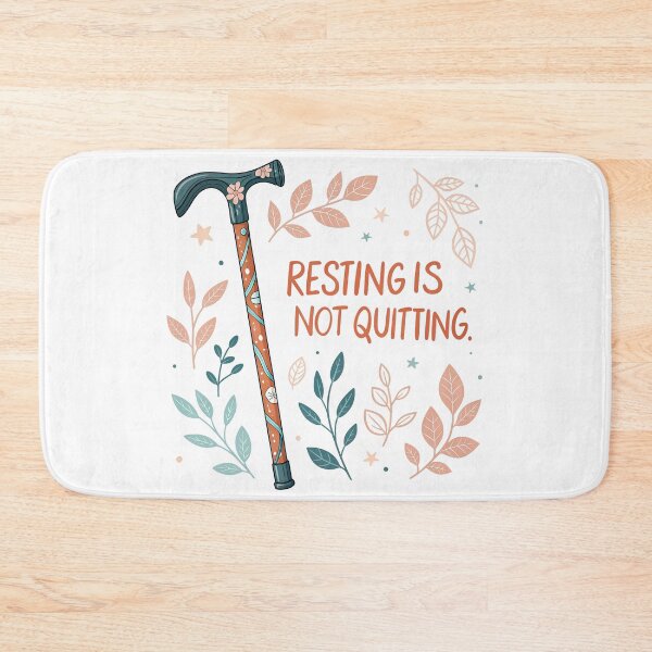 Item preview, Resting Is Not Quitting – Disability Positive Quote with Cozy Mobility Cane Illustration designed and sold by VividOrganica.