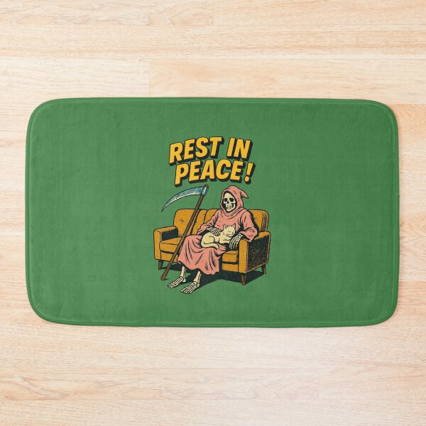 Item preview, Grim Reaper with Cat – Rest in Peace Funny Retro Art designed and sold by The Devil's Bargain.