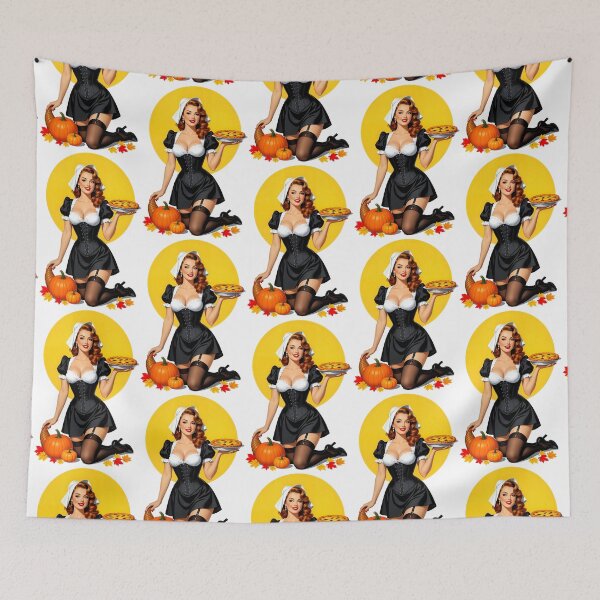 Item preview, Thanksgiving Pinup – Warm Slice of Heaven Vintage Retro Pilgrim Pinup designed and sold by Lightning-Lace.