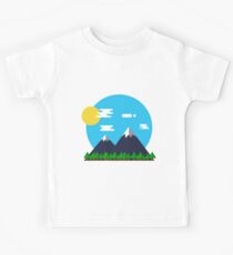 Flat Design Outdoor Mountain Forest Park Sun - gift idea Kids Tee