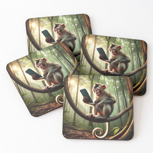 Item preview, 	"Jungle Scroll: Monkey on a Tree with Phone" designed and sold by Dogandesighn.