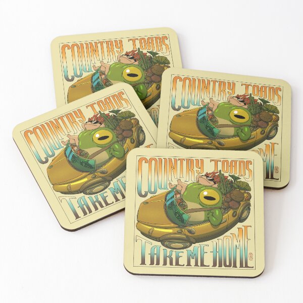 Item preview, Country Toads Take Me Home Road Trip Asian Frog Illustration Retro Text with Border designed and sold by DingHuArt.