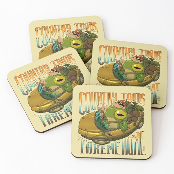 Item preview, Country Toads Take Me Home Road Trip Asian Frog Illustration Retro Text with No Border designed and sold by DingHuArt.