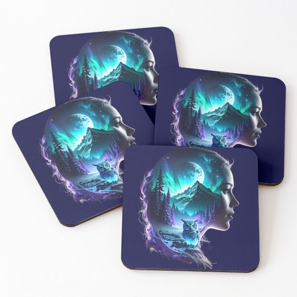 Item preview, Guardian Owl Spirit: Arctic Aurora Portrait in Blue Tee, T-shirt  designed and sold by Alicjareign.