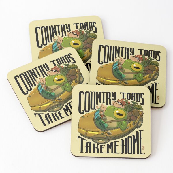 Item preview, Country Toads Take Me Home Road Trip Asian Frog Illustration Black Text with No Border designed and sold by DingHuArt.