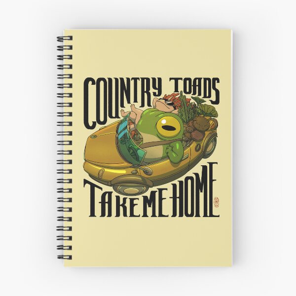 Item preview, Country Toads Take Me Home Road Trip Asian Frog Illustration Black Text with No Border designed and sold by DingHuArt.