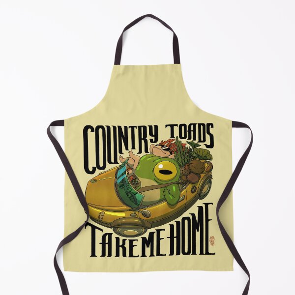 Item preview, Country Toads Take Me Home Road Trip Asian Frog Illustration Black Text with No Border designed and sold by DingHuArt.