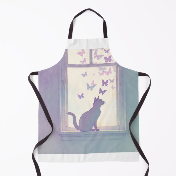 Item preview, Cat gazes at colorful butterflies through a window during a serene morning designed and sold by SpaceartLilu.