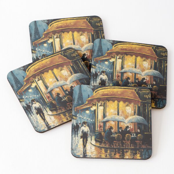 Item preview, Paris Café in the Rain | French Cityscape Painting designed and sold by CARRAANN.
