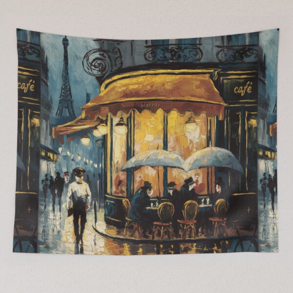 Item preview, Paris Café in the Rain | French Cityscape Painting designed and sold by CARRAANN.