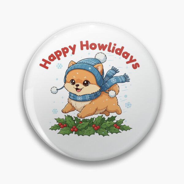 Item preview, Happy Howlidays Pomeranians – Cute Christmas Dog in Winter Scarf designed and sold by The Real Life Symphony.