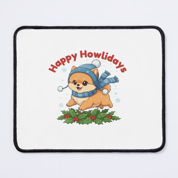 Item preview, Happy Howlidays Pomeranians – Cute Christmas Dog in Winter Scarf designed and sold by The Real Life Symphony.
