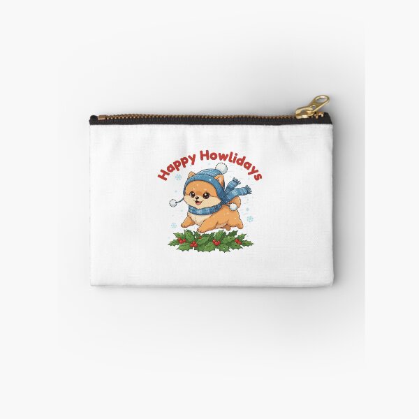 Item preview, Happy Howlidays Pomeranians – Cute Christmas Dog in Winter Scarf designed and sold by The Real Life Symphony.