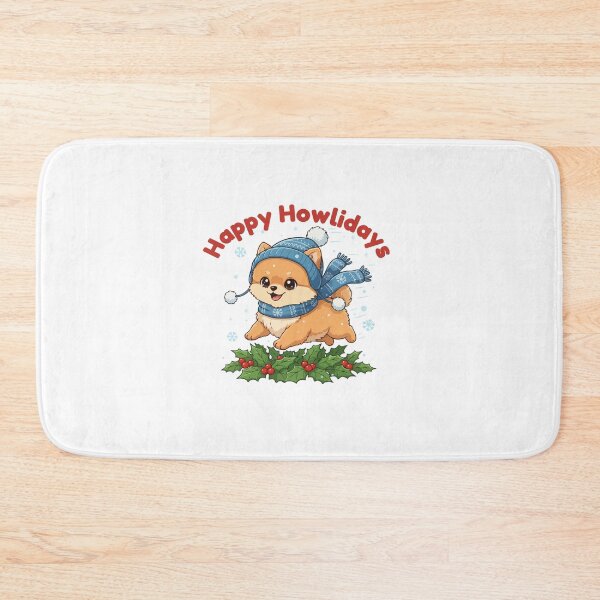 Item preview, Happy Howlidays Pomeranians – Cute Christmas Dog in Winter Scarf designed and sold by The Real Life Symphony.