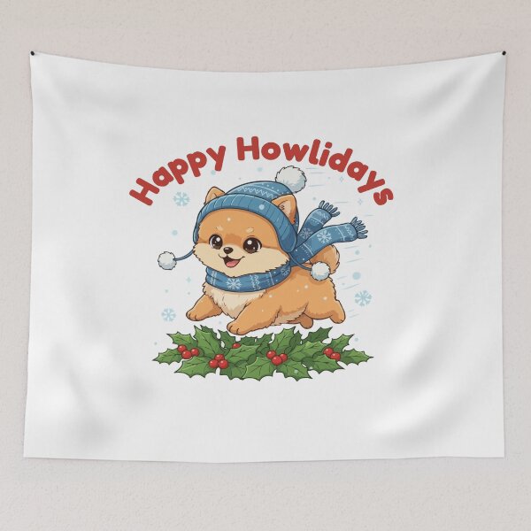 Item preview, Happy Howlidays Pomeranians – Cute Christmas Dog in Winter Scarf designed and sold by The Real Life Symphony.