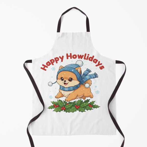 Item preview, Happy Howlidays Pomeranians – Cute Christmas Dog in Winter Scarf designed and sold by The Real Life Symphony.