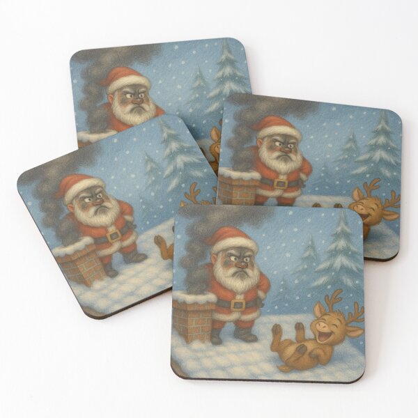 Item preview,  Santa And Reindeer - Black Christmas On The Roof designed and sold by LegademaArt.