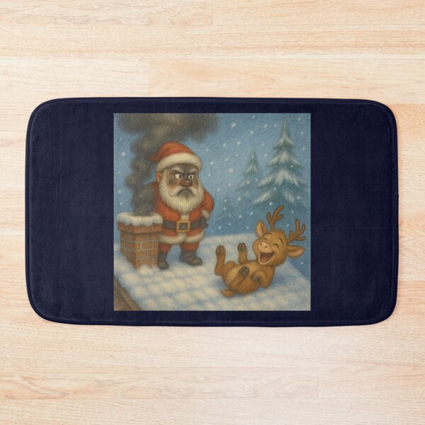 Item preview,  Santa And Reindeer - Black Christmas On The Roof designed and sold by LegademaArt.
