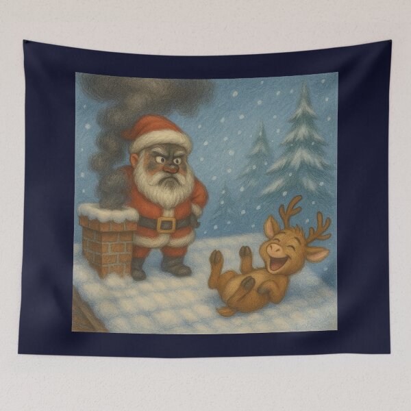 Item preview,  Santa And Reindeer - Black Christmas On The Roof designed and sold by LegademaArt.
