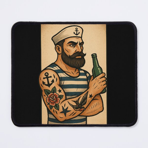 Item preview, The Bearded Sailor – Classic tattoo sailor with beer bottle designed and sold by Fies-und-Fein.
