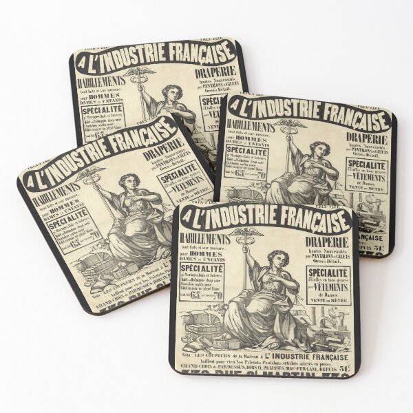 Item preview, Vintage French Poster | 19th Century Paris | A L'Industrie Francaise | Clothing Store Ad | Black & White Art Print designed and sold by artofuniverse.