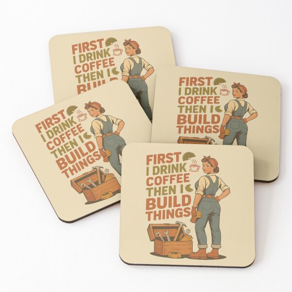 Item preview, First I Drink Coffee Then I Build Things – Retro Female Builder Design designed and sold by Marpin91.