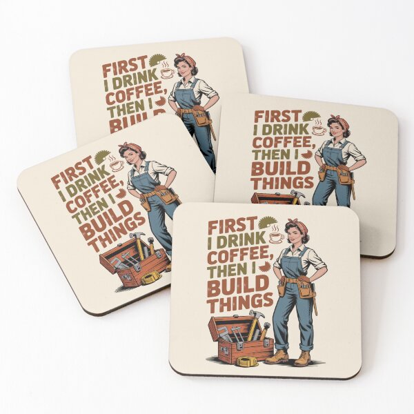 Item preview, First I Drink Coffee Then I Build Things – Retro Female Builder Design designed and sold by Marpin91.