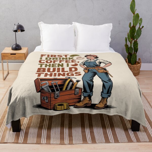 Item preview, First I Drink Coffee Then I Build Things – Retro Female Builder Design designed and sold by Marpin91.