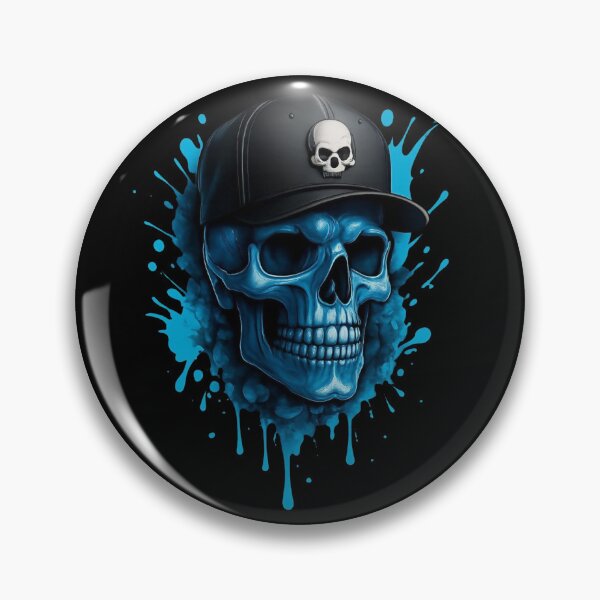 Artikelvorschau, Elektrisch blauer Totenkopf mit schwarzer Kappe, Streetwear-Spritzer entworfen und verkauft von LiXiCGifts.