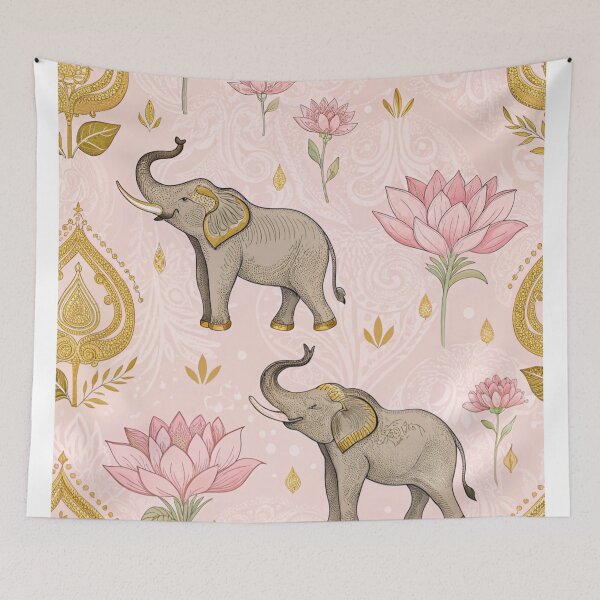 Item preview, Elephants with raised trunks surrounded by lotus flowers . designed and sold by Lucky 777.