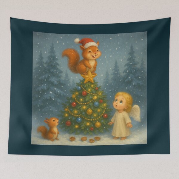 Item preview, Angel And Squirrel – A Little Mischief At The Christmas Tree designed and sold by LegademaArt.