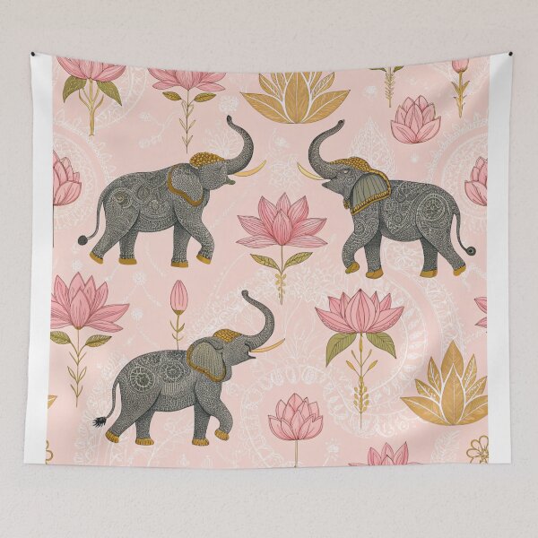 Item preview, Elephants with raised trunks surrounded by lotus flowers . designed and sold by Lucky 777.