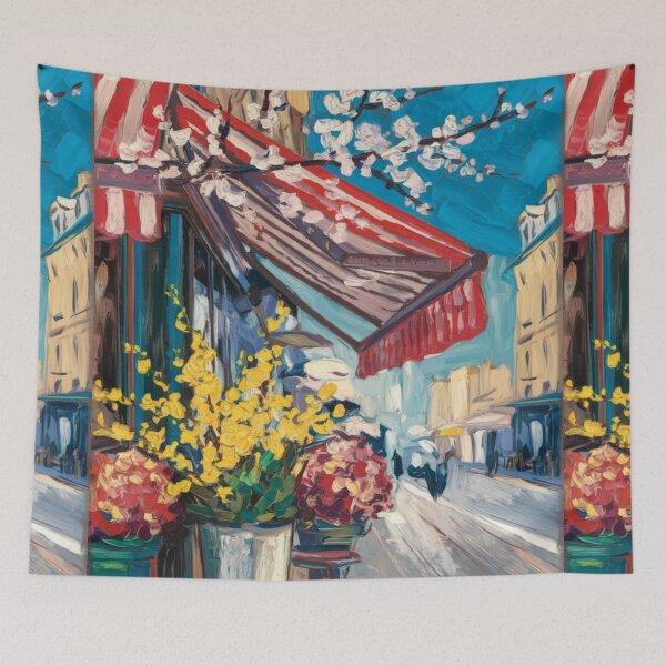 Item preview, Paris Street Café | Yellow Blossoms and Red Stripes designed and sold by CARRAANN.
