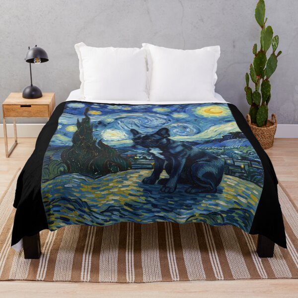 Item preview, French bulldog in the nigth with star and moon, impressionism, famous painting, Starry Night Style Van Gogh painting french bulldog Lover designed and sold by Collagedream.