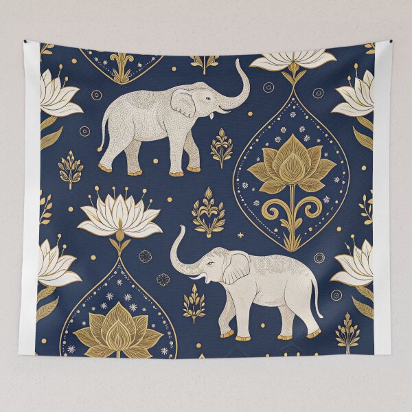 Item preview, Elephants with raised trunks surrounded by lotus flowers . designed and sold by Lucky 777.