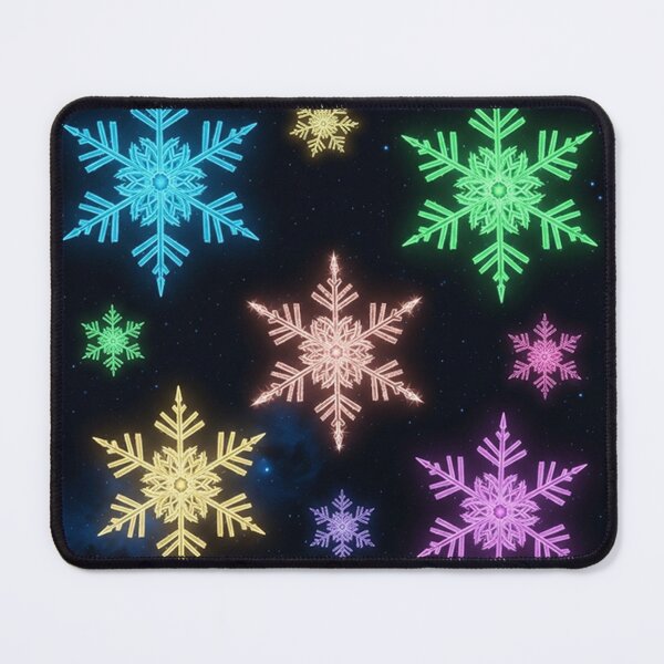 Item preview, Neon Glowing Snowflakes in Cosmic Night Sky – Vibrant Sci-Fi Winter Illustration designed and sold by PixelVibe782.