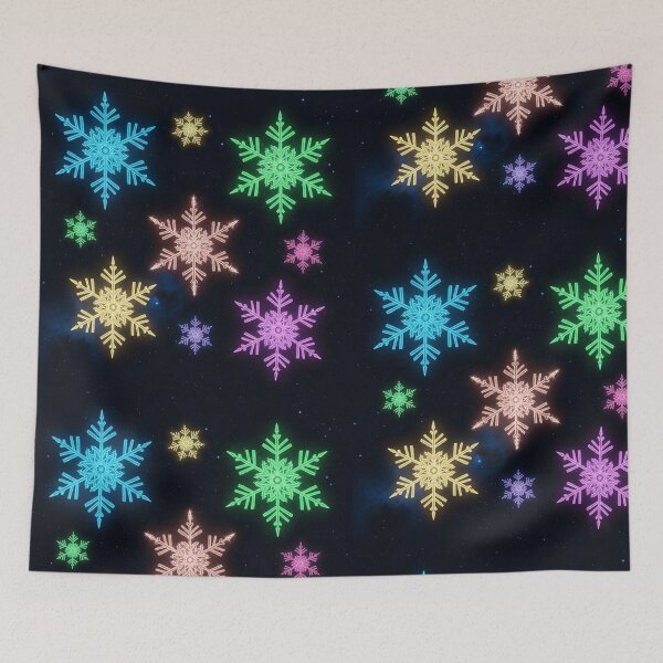 Item preview, Neon Glowing Snowflakes in Cosmic Night Sky – Vibrant Sci-Fi Winter Illustration designed and sold by PixelVibe782.