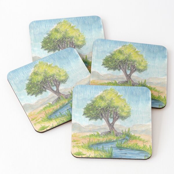 Item preview, Tree and River Nature Scene Watercolor and Colored Pencil Art designed and sold by A_Guy_With_Art_Supplies.