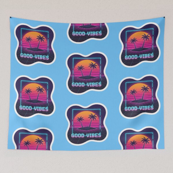 Item preview, Retro Sunset Good Vibes Sticker | Synthwave Neon Palm Tree Aesthetic | 80s Vaporwave Sticker designed and sold by SergioMiklos.