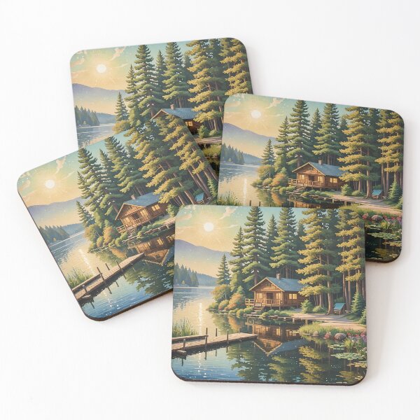 Item preview, Whispers by the Lake – Pointillism Cabin Serenity designed and sold by PawPrintedArt.