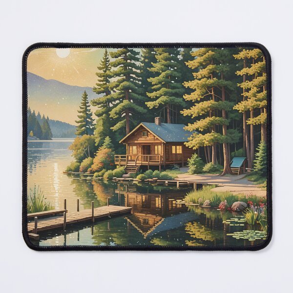 Item preview, Whispers by the Lake – Pointillism Cabin Serenity designed and sold by PawPrintedArt.