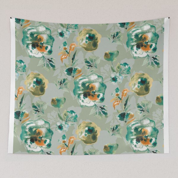 Item preview, inky flowers green designed and sold by Alessandro Remo Mazzoni Remotextiles.
